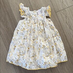 Shabby Chic White Dress with Yellow Floral Trim size 4T